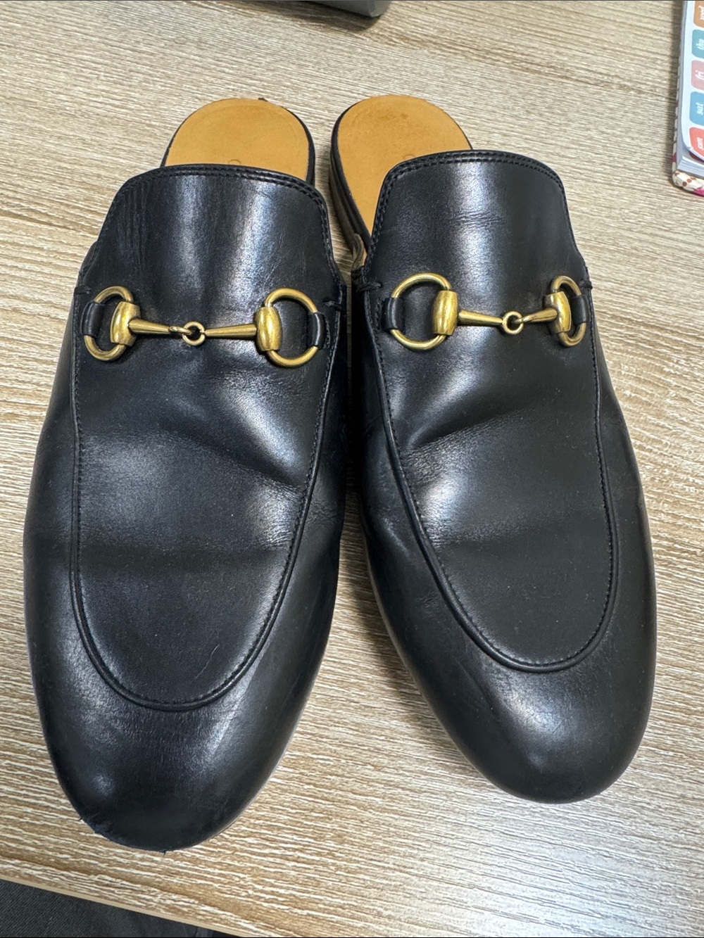 Gucci Black Leather Horsebit Slip-On Loafers with Gold Hardware